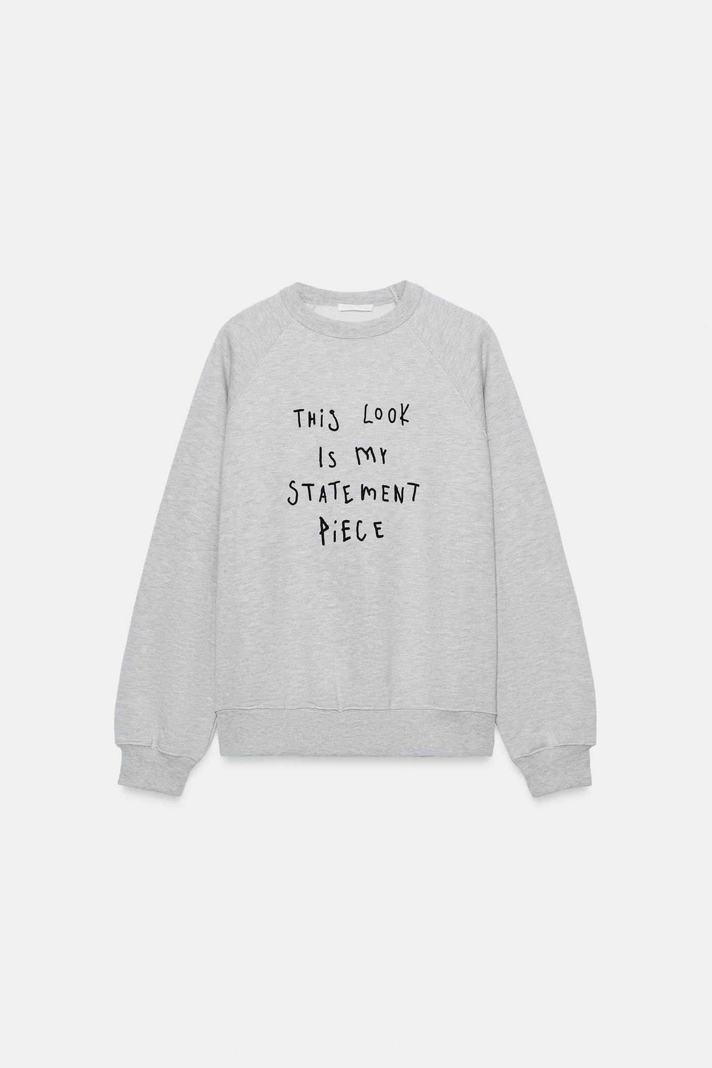 Женская толстовка Zara Text Print, цвет: Серый меланжевый — фото 5