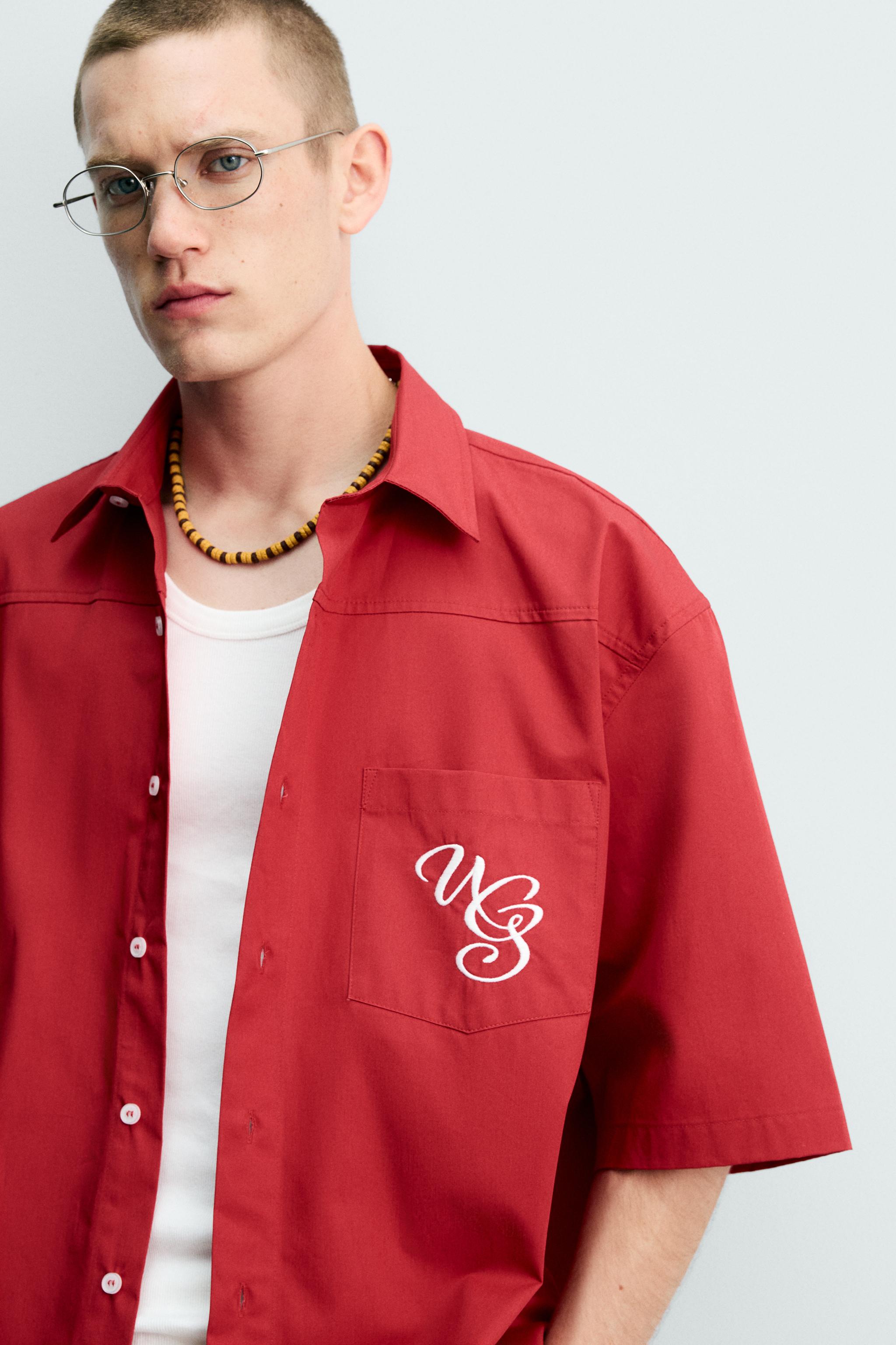 RELAXED FIT CONTRAST EMBROIDERY SHIRT