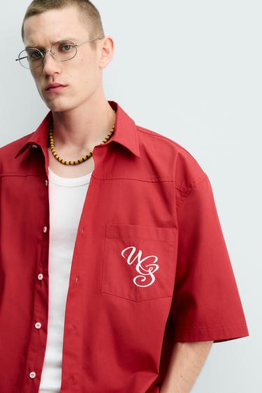 CHEMISE RELAXED FIT BRODERIES CONTRASTANTES - Rouge de Zara - Image 4