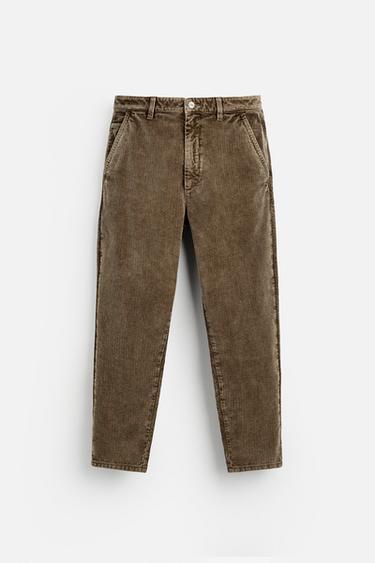 Zara TAPERED CORDUROY PANTS - Brown