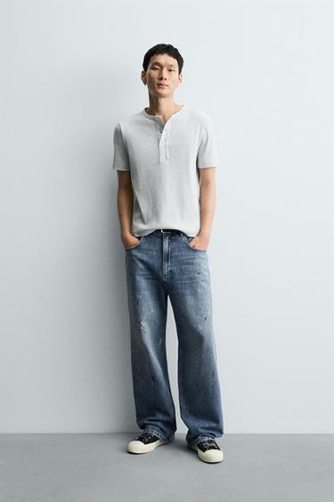 Zara SPLATTERED BAGGY FIT JEANS - Mid-blue - Image 0