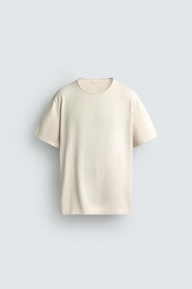 Zara REGULAR FIT KNIT T-SHIRT - Ecru