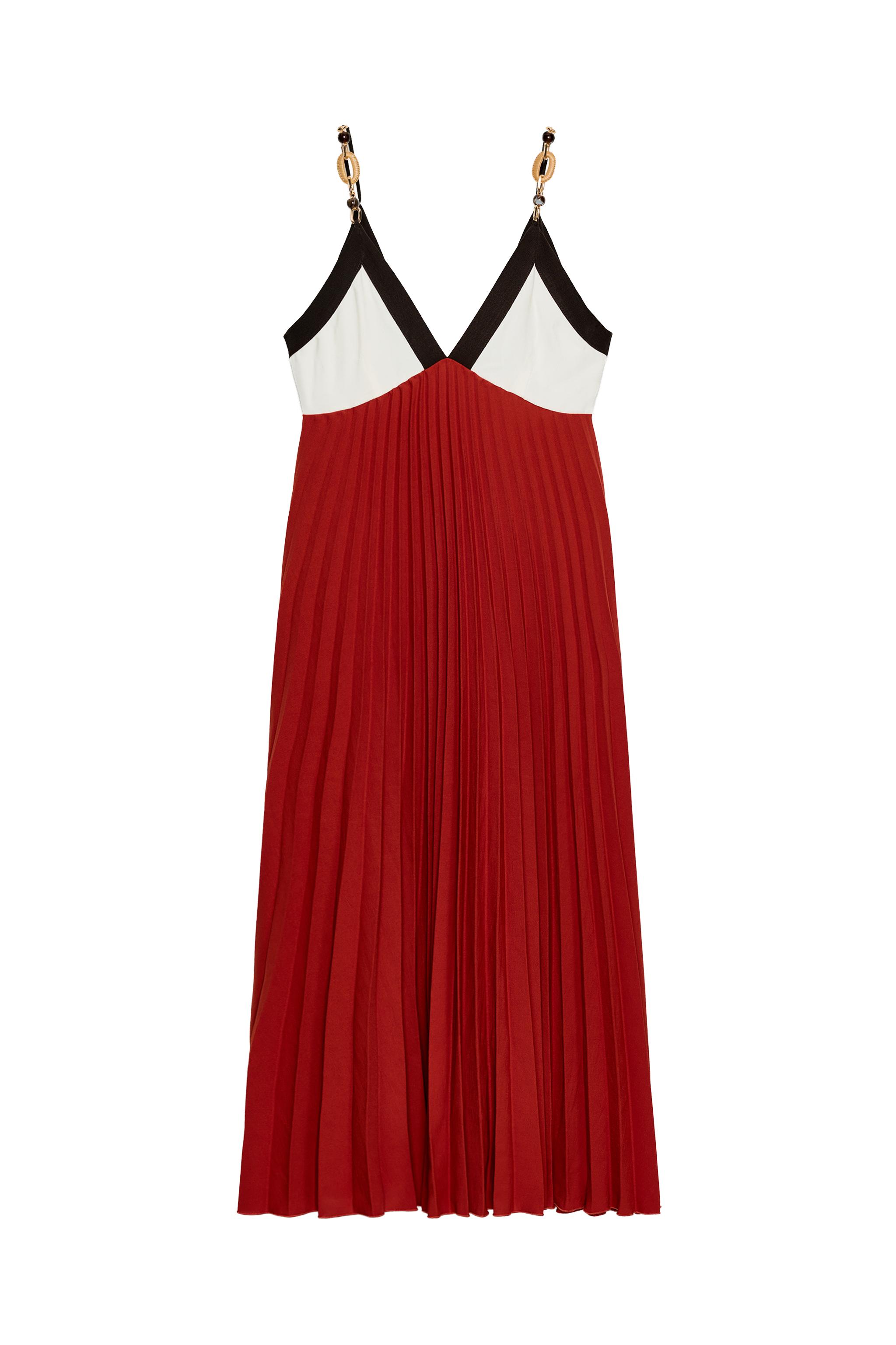 red pleated dress zara M (8-10) BEADED PLEATED MIDI DRESS -