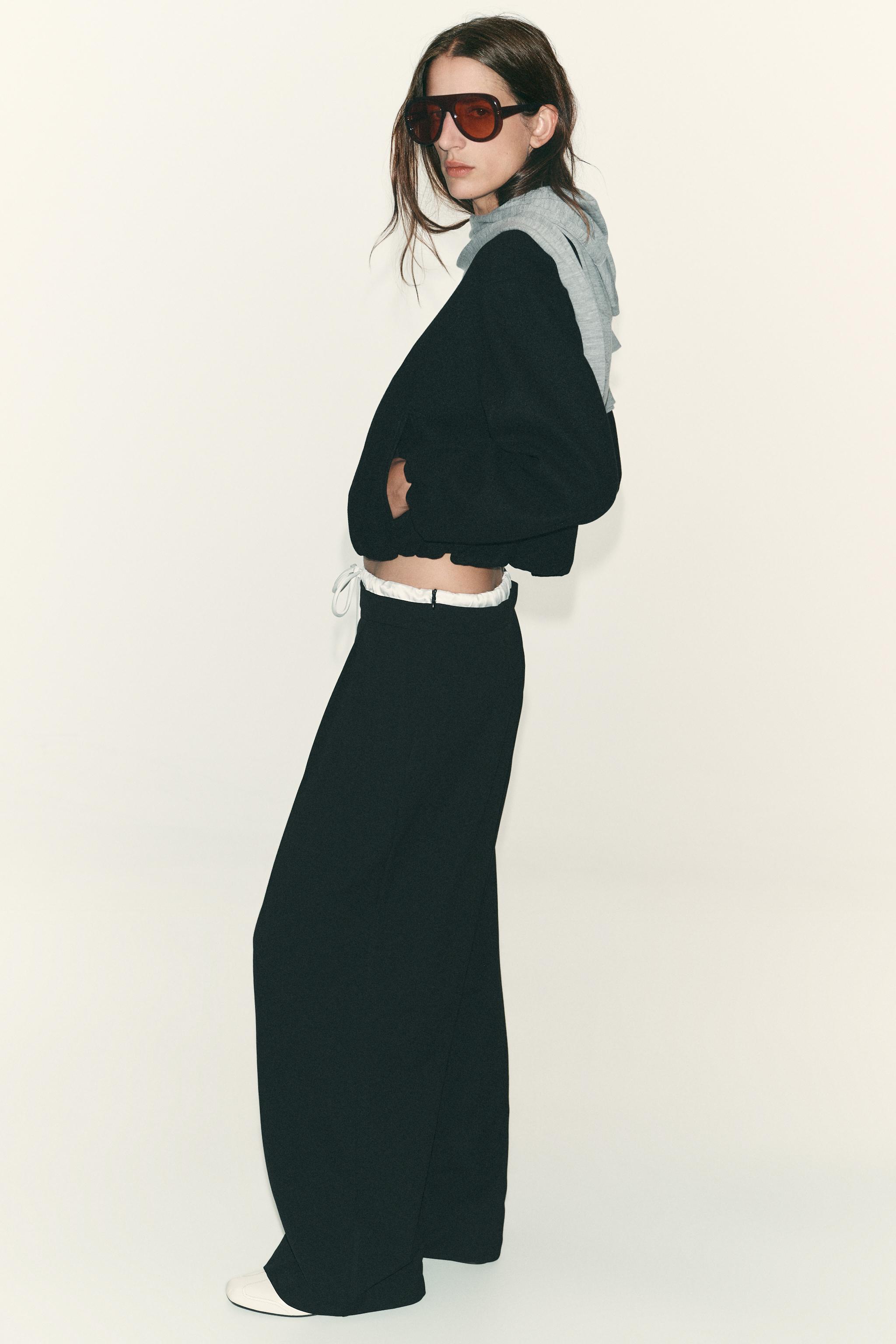 ÇİFT BEL BANTLI WIDE LEG PANTOLON - Görsel 4