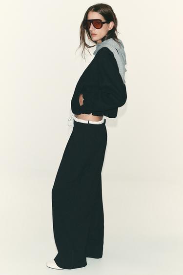 WIDE-LEG TROUSERS WITH DOUBLE WAISTBAND - Black by Zara - Image 3