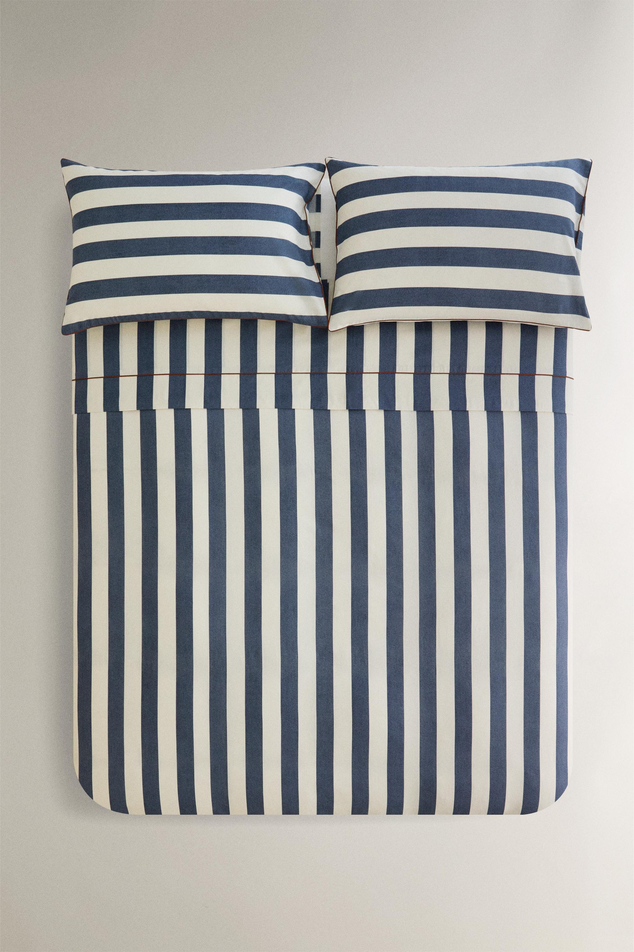 Zara FADED COTTON STRIPE DUVET COVER