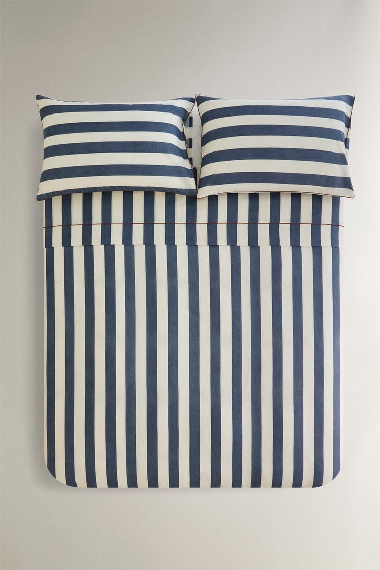 ZARA STRIPED WASHED COTTON DUVET COVER