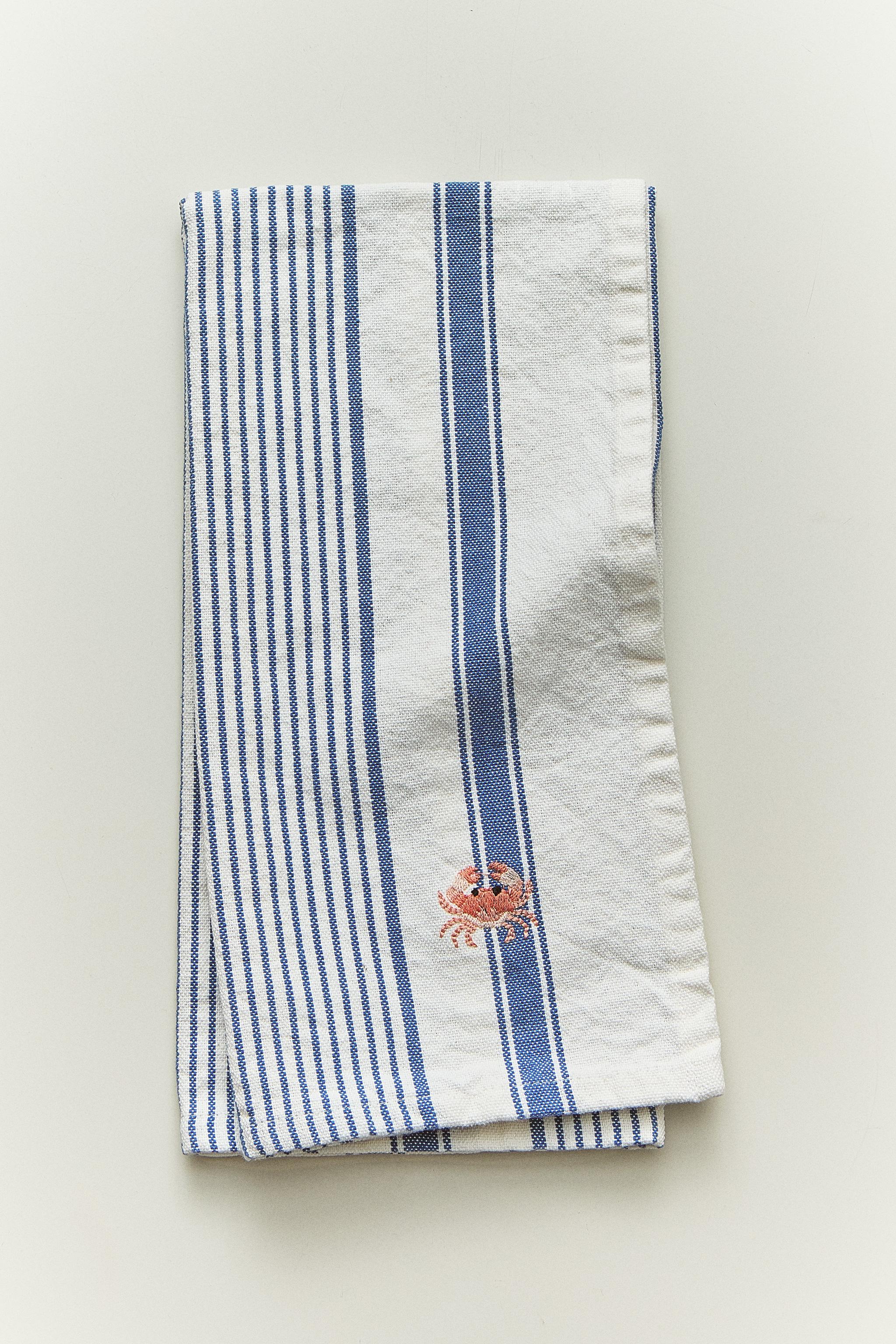 STRIPED CRAB KITCHEN TOWEL — Blue