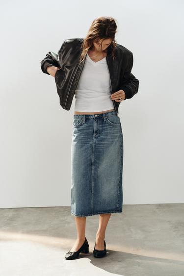 jupe MIDI denim trf - Bleu de Zara