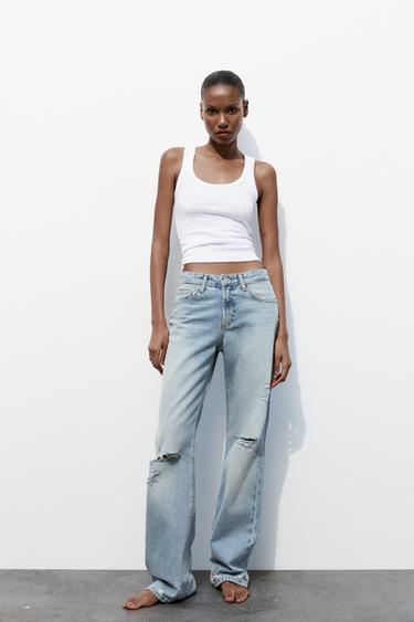 ДЖИНСЫ СО СРЕДНЕЙ ПОСАДКОЙ  И РАЗРЕЗАМИ TRF WIDE LEG — ГОЛУБОЙ от Zara — изображение 0