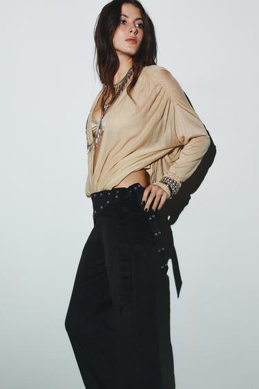 PANTALON FLARE PARÉO CLOUS - Noir de Zara