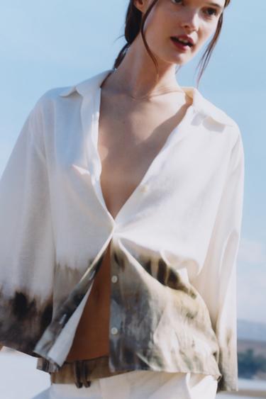 TIE-DYE LINEN-BLEND SHIRT - Brown / Ecru by Zara
