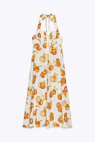ROBE IMPRIMÉE AVEC LIN - Orange de Zara - Image 4