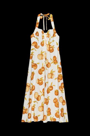 PRINTED LINEN BLEND DRESS - Orange by Zara