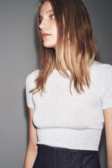 SOFT SHORT SLEEVE T-SHIRT - Grey marl by Zara