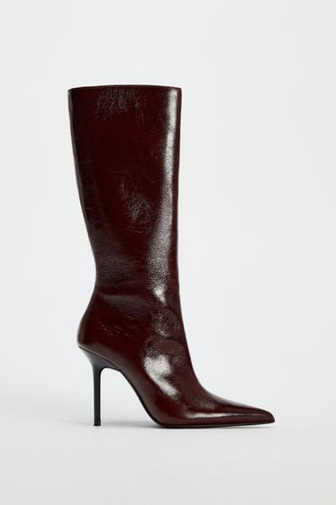Zara THIN HEEL LEATHER BOOTS - Brown
