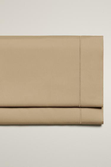 SATEEN FLAT SHEET WITH TRIM (300 THREAD COUNT) - Sand by Zara