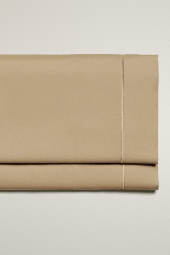 SATEEN FLAT SHEET WITH TRIM (300 THREAD COUNT) - Sand by Zara - Image 0