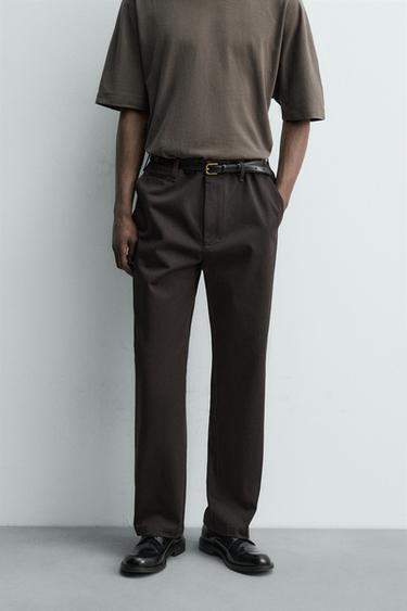 REGULAR FIT CHINO TROUSERS - Black / Brown by Zara