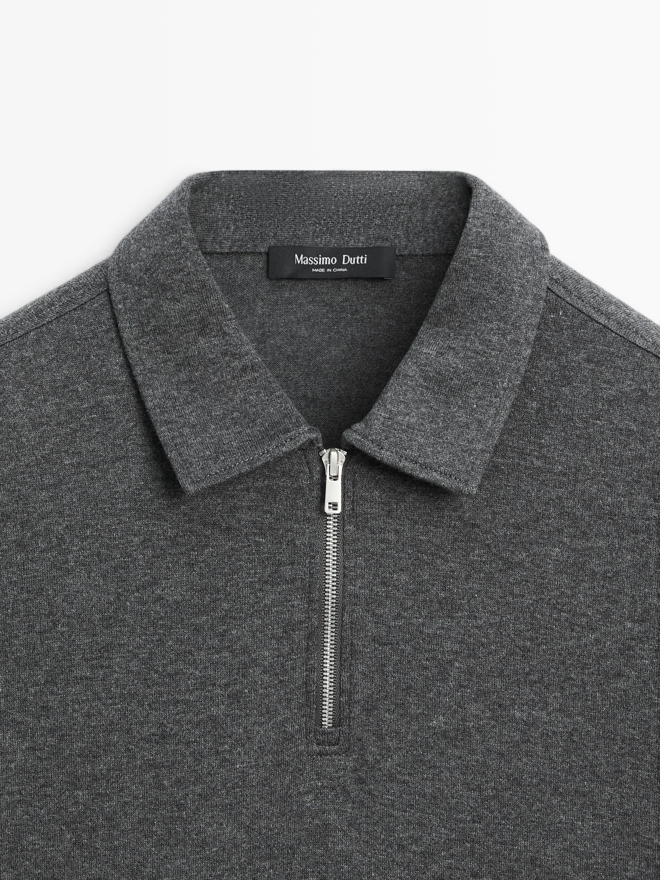 Long sleeve polo shirt with zip-up collar
