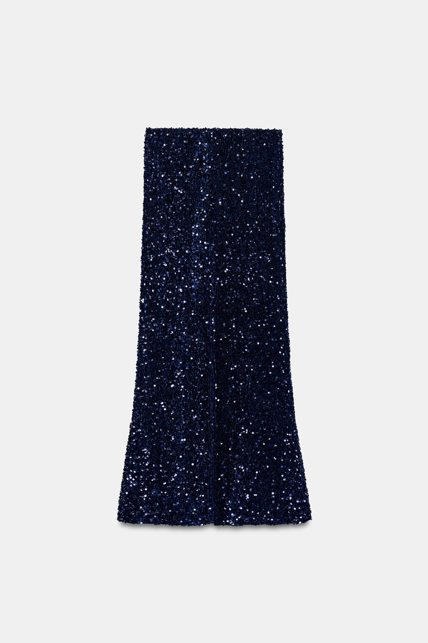 Женская юбка Zara Sequin Maxi, цвет: Синий / Чёрный — фото 8