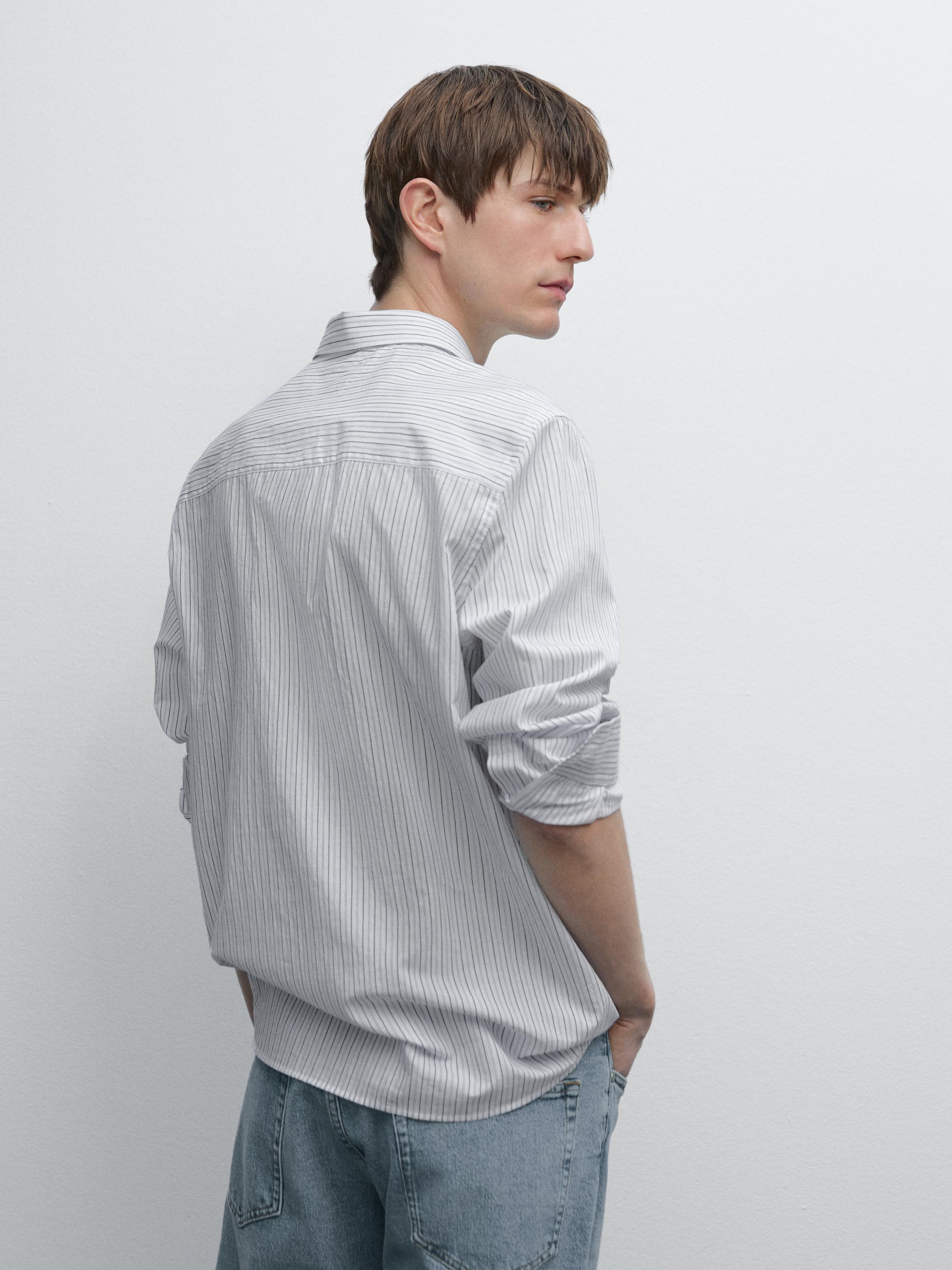 Cotton blend double-stripe shirt - White | ZARA United States