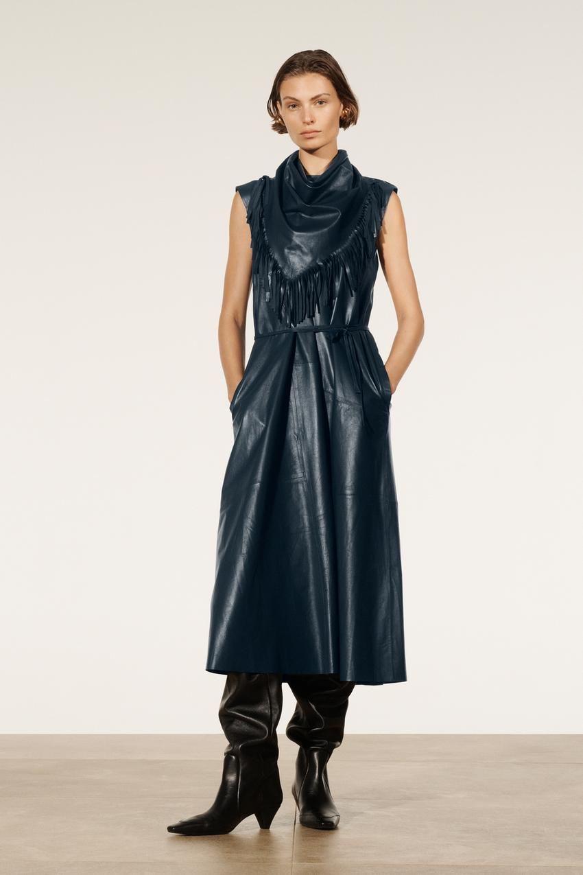 BELTED LEATHER DRESS LIMITED EDITION - Blue