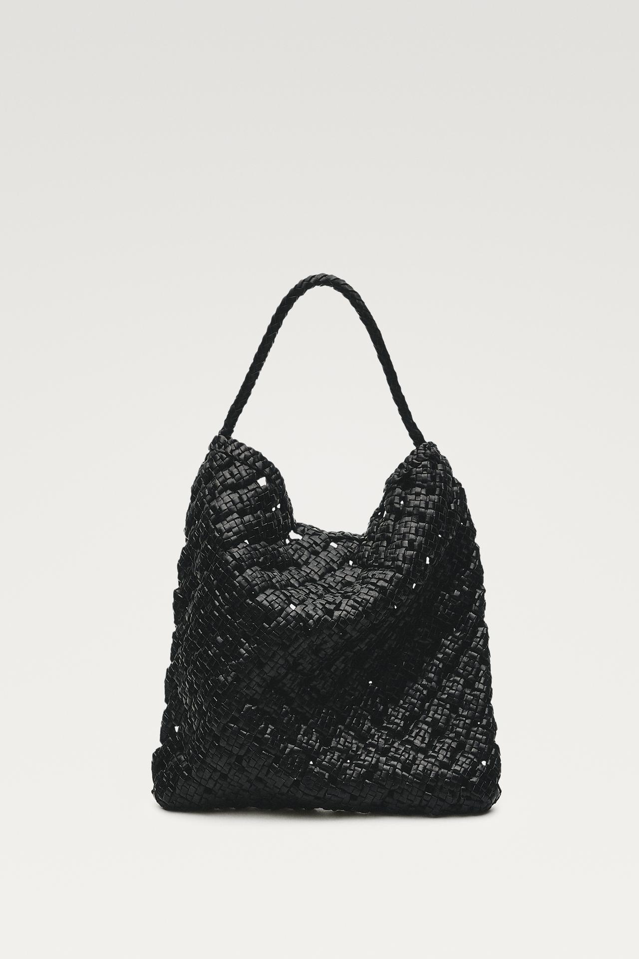 Medium braided nappa leather bag — Black