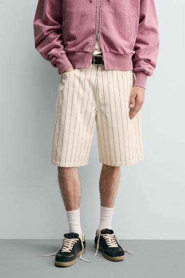 PINSTRIPE BAGGY FIT BERMUDA SHORTS - Ecru by Zara - Image 1