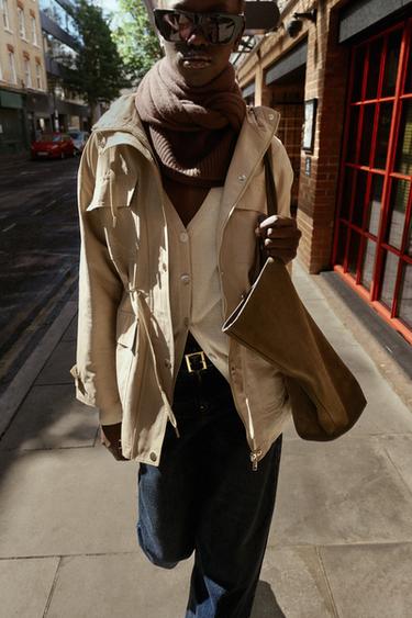 HOODED MULTI-POCKET JACKET - camel by Zara - Image 4