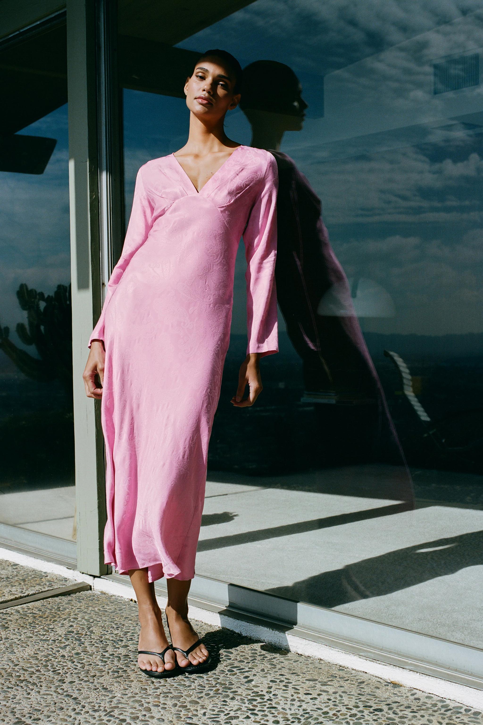 JACQUARD MIDI DRESS - Pink | ZARA Canada
