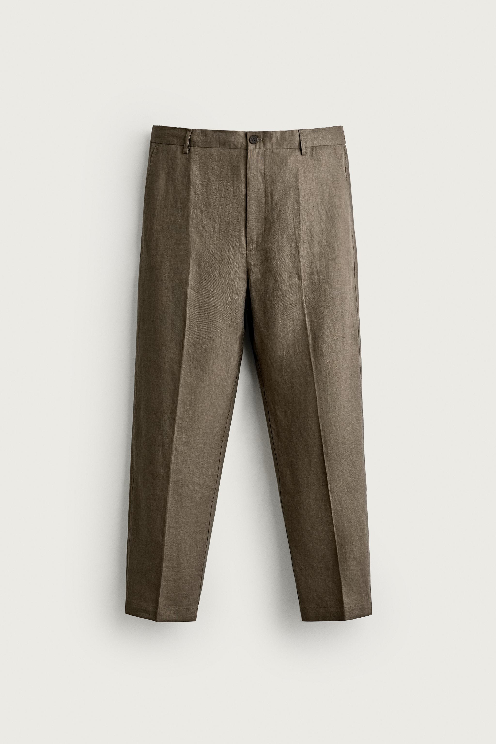 100% LINEN REGULAR FIT PANTS — Mink