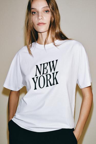 Zara OVERSIZED TEXT T-SHIRT - White