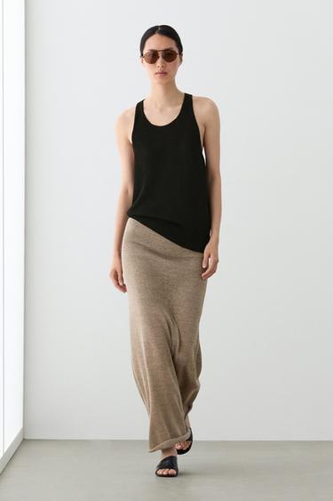 Zara Total look flared knit skirt - Sand
