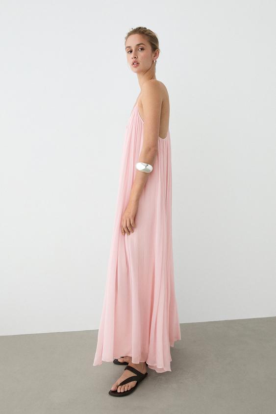 zara pleated dress with straps Flowing pleated spaghetti strap dress - 142