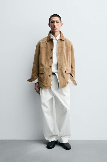 КУРТКА ИЗ ЗАМШИ С КОМБИНИРОВАННЫМ ВОРОТНИКОМ — РЫЖЕВАТО-КОРИЧНЕВЫЙ от Zara