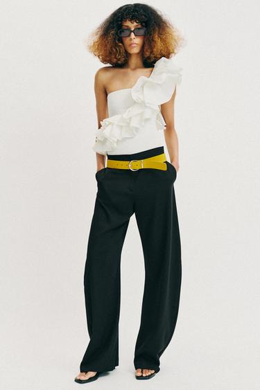 ASYMMETRIC RUFFLE BODYSUIT - Oyster-white by Zara - Image 0