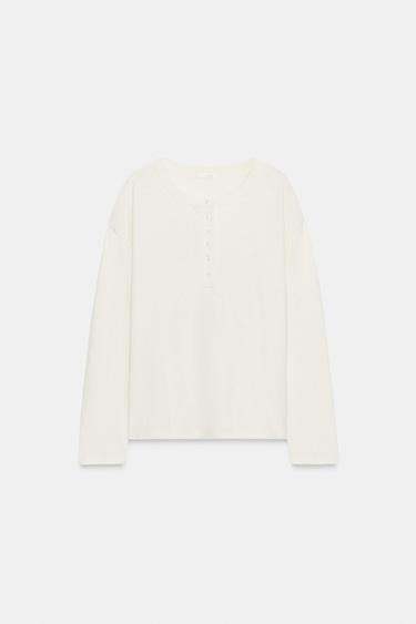 HAUT RUSTIQUE À COL TUNISIEN - Écru de Zara - Image 5