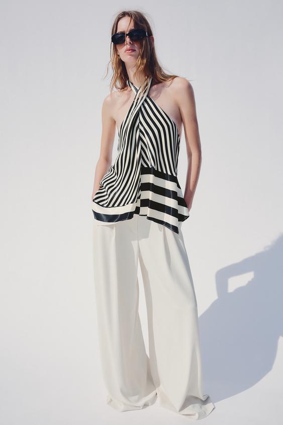 STRIPED HALTER TOP - Black / White by Zara - Image 0