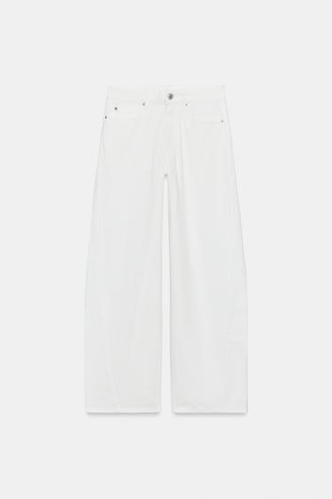 ג'ינס ZW COLLECTION LOOSE BARREL בגזרת MID WAIST - לבן של Zara