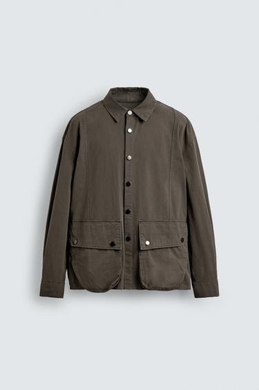 SOBRECAMISA RELAXED FIT BOLSILLOS - Marrón / Crudo de Zara