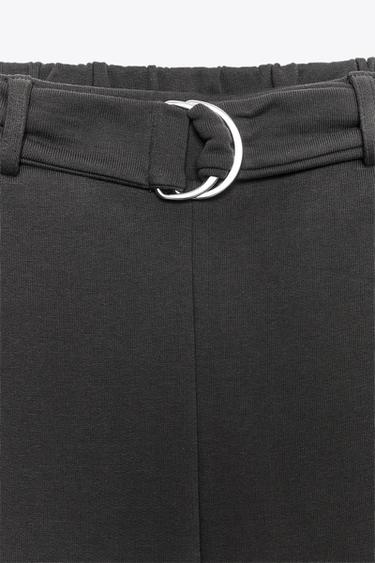 Zara RUSTIC BELTED PANTS - Charcoal
