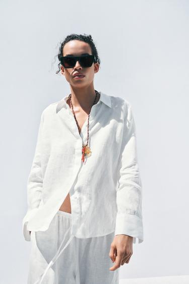 Zara 100% LINEN SHIRT ZW COLLECTION - White