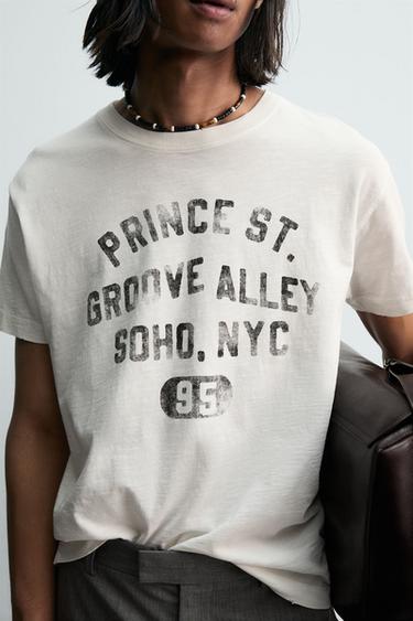 BOXY FIT FADED SLOGAN T-SHIRT - Ecru by Zara - Image 4