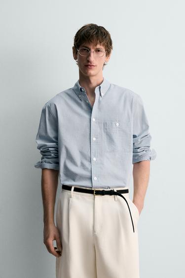 Zara LIMITED EDITION STRIPED SHIRT - White / Sky blue