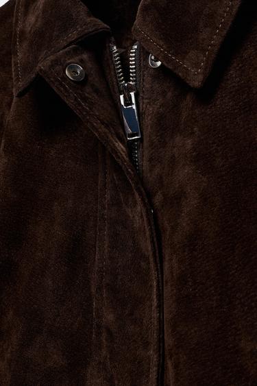 Zara 100% SUEDE LEATHER JACKET - Dark brown