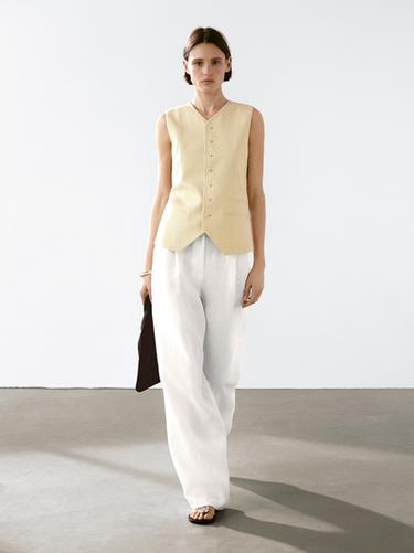 Gilet tailleur en lin mélangé - Beige de Zara