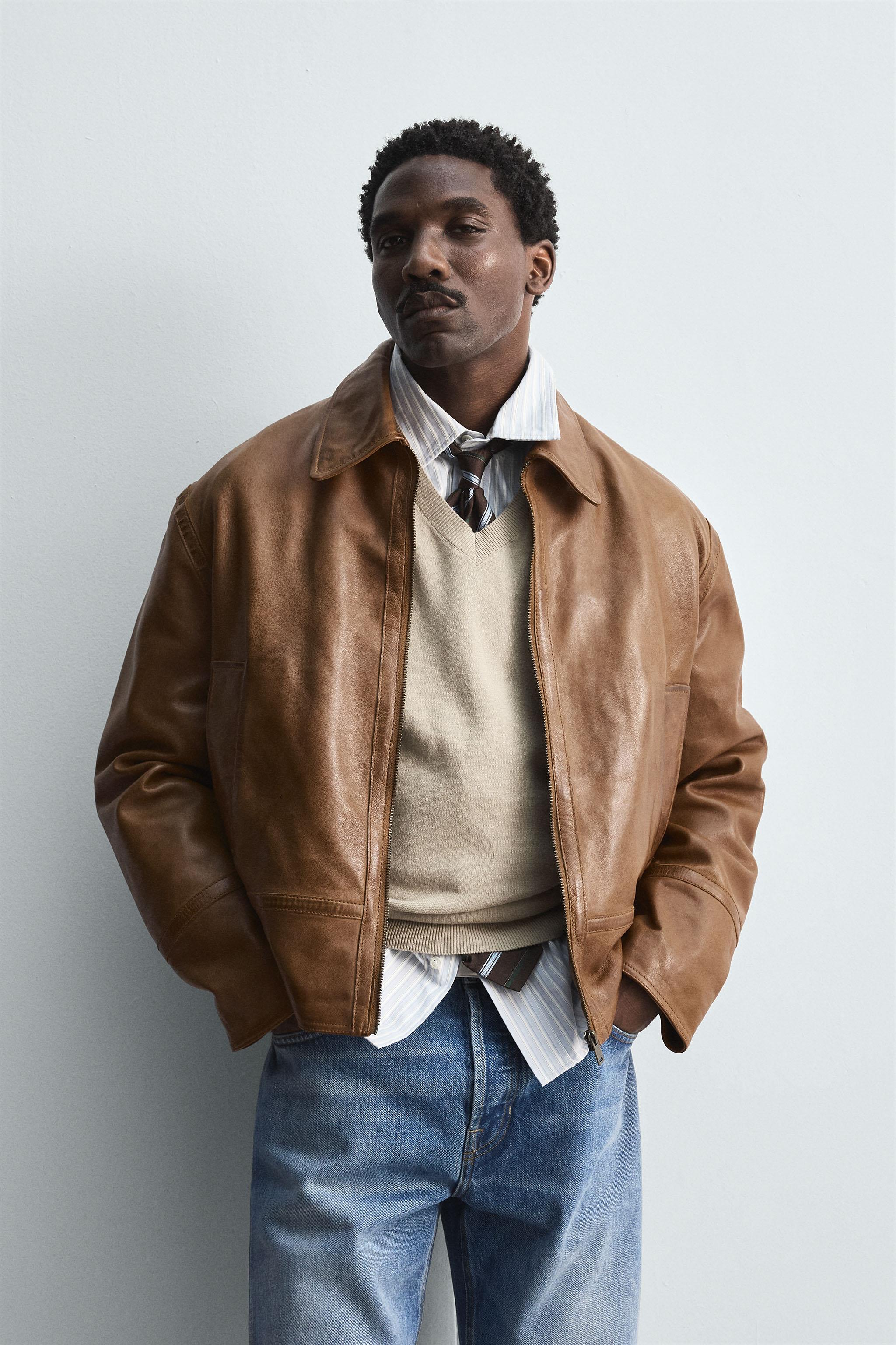 ZARA コンビレザージャケット ZARA - ZARA(ザラ) ニットコンビレザージャケット メンズ