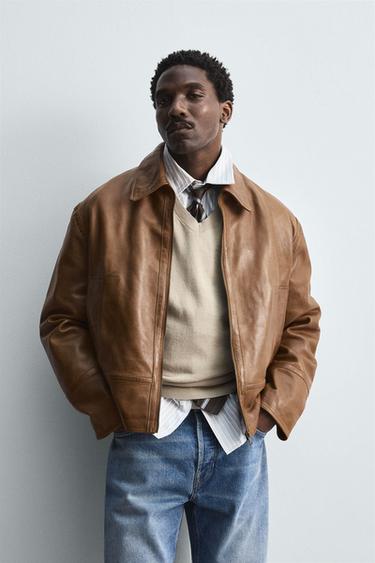 جاكيت جلدي LIMITED EDITION - بني الخاص بـ Zara
