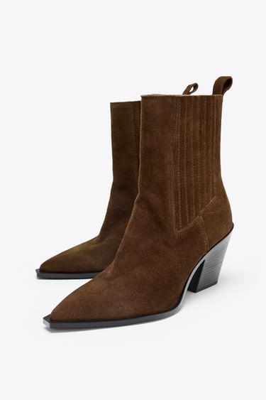 SPLIT SUEDE COWBOY ANKLE BOOTS - Brown by Zara - Image 1